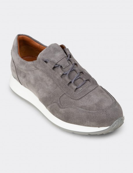 Erkek Hakiki Süet Gri Sneaker Ayakkabı