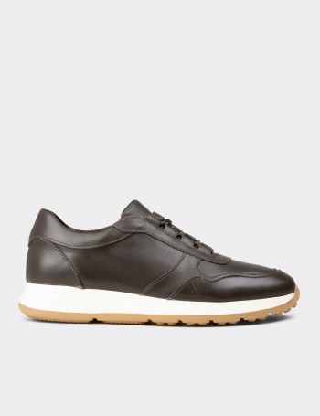 Erkek Haki Hakiki Deri Sneaker Ayakkabı - E8210MHAKE01