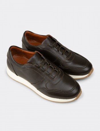 Erkek Haki Hakiki Deri Sneaker Ayakkabı - E8210MHAKE01