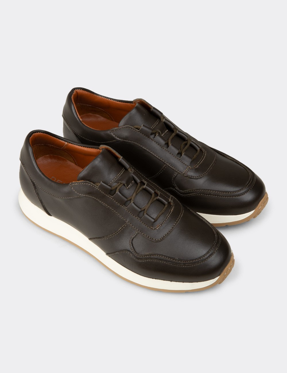Erkek Haki Hakiki Deri Sneaker Ayakkabı - E8210MHAKE01