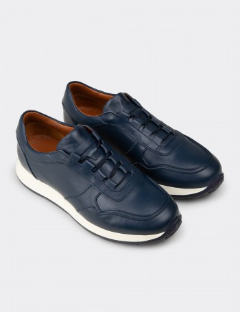 Erkek Hakiki Deri Lacivert Sneaker Ayakkabı - E8210MLCVE01