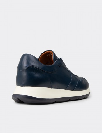 Erkek Hakiki Deri Lacivert Sneaker Ayakkabı - E8210MLCVE01
