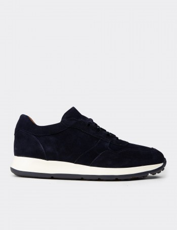Erkek Hakiki Süet Lacivert Sneaker Ayakkabı