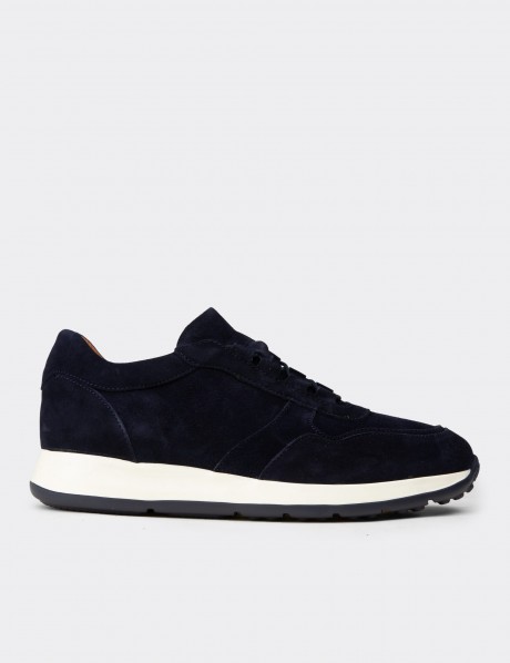 Erkek Hakiki Süet Lacivert Sneaker Ayakkabı