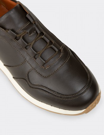Erkek Haki Hakiki Deri Sneaker Ayakkabı - E8210MHAKE01