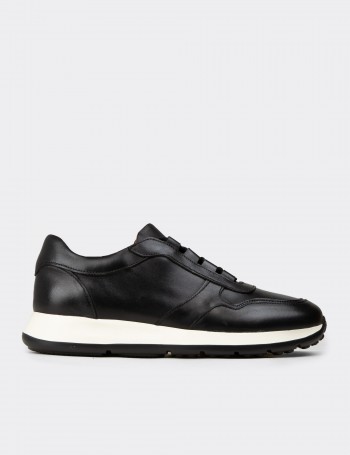 Erkek Hakiki Deri Siyah Sneaker Ayakkabı
