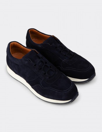 Erkek Hakiki Süet Lacivert Sneaker Ayakkabı - E8210MLCVE02