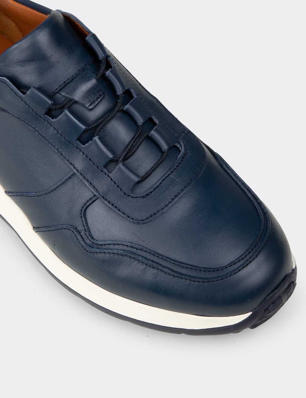 Erkek Hakiki Deri Lacivert Sneaker Ayakkabı - E8210MLCVE01