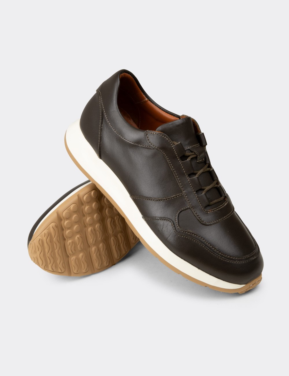 Erkek Haki Hakiki Deri Sneaker Ayakkabı - E8210MHAKE01