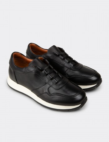Erkek Hakiki Deri Siyah Sneaker Ayakkabı - E8210MSYHE01