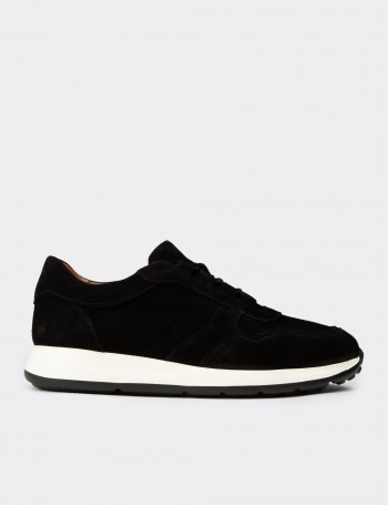 Erkek Hakiki Süet Siyah Sneaker Ayakkabı - E8210MSYHE02