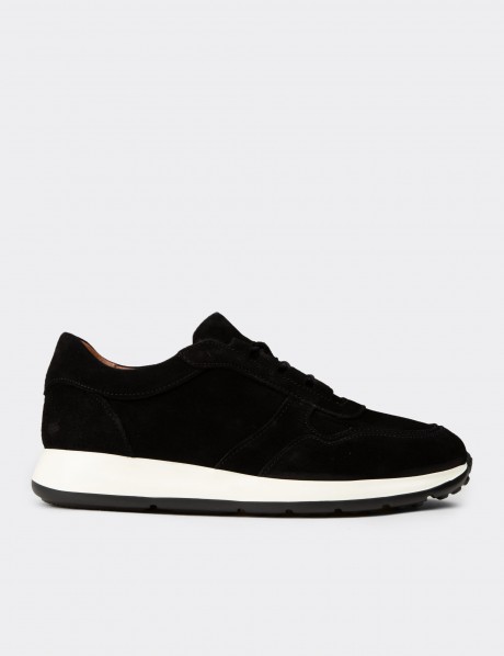 Erkek Hakiki Süet Siyah Sneaker Ayakkabı