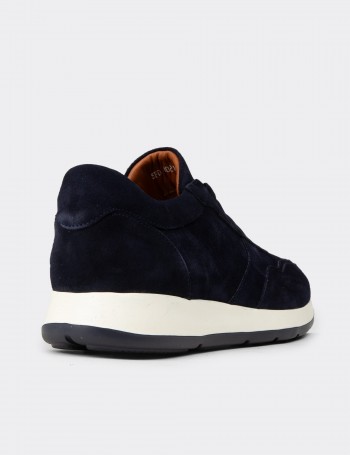 Erkek Hakiki Süet Lacivert Sneaker Ayakkabı - E8210MLCVE02