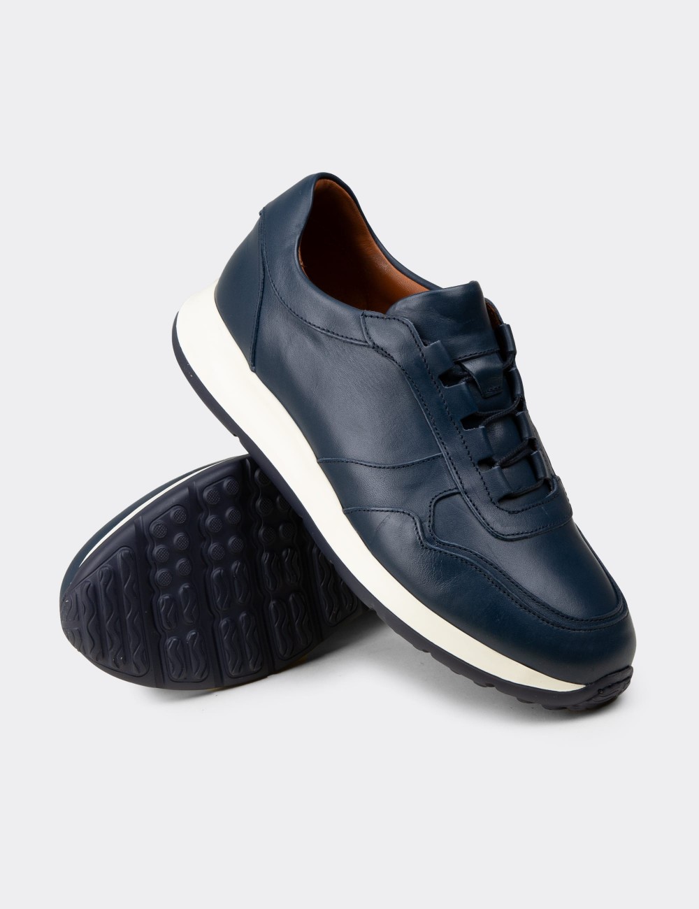 Erkek Hakiki Deri Lacivert Sneaker Ayakkabı - E8210MLCVE01