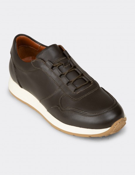 Erkek Haki Hakiki Deri Sneaker Ayakkabı