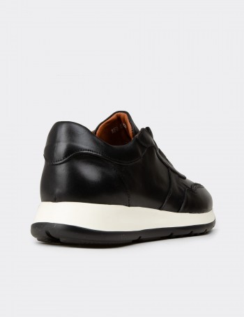 Erkek Hakiki Deri Siyah Sneaker Ayakkabı - E8210MSYHE01