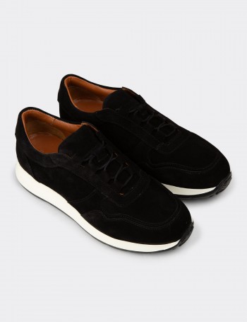 Erkek Hakiki Süet Siyah Sneaker Ayakkabı - E8210MSYHE02
