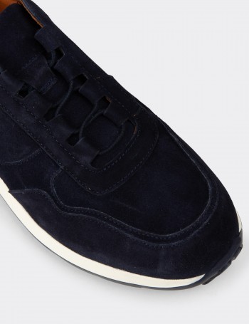 Erkek Hakiki Süet Lacivert Sneaker Ayakkabı - E8210MLCVE02