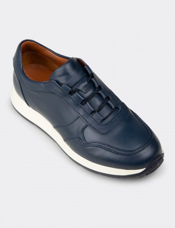 Erkek Hakiki Deri Lacivert Sneaker Ayakkabı - E8210MLCVE01