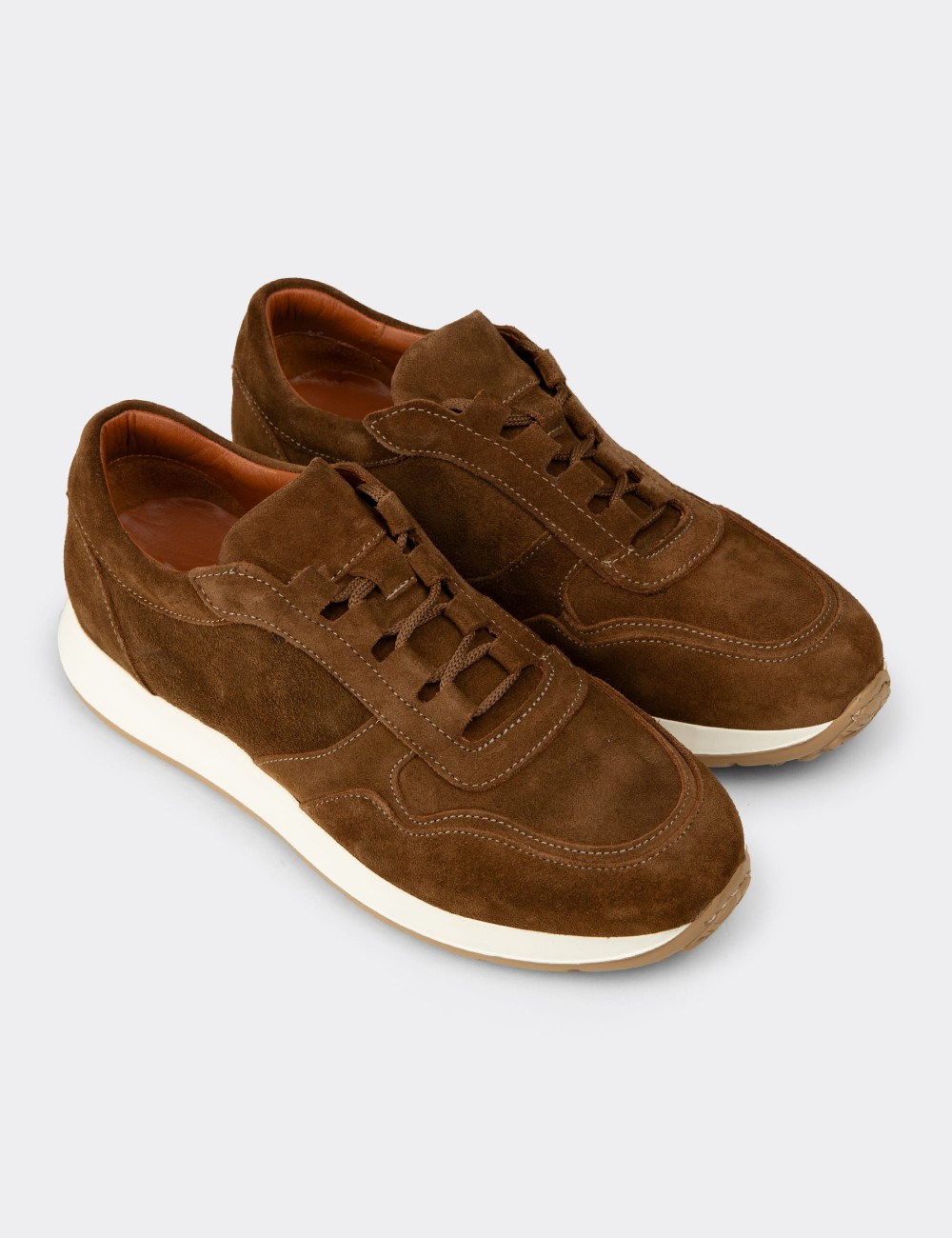 Erkek Hakiki Süet Taba Renk Sneaker Ayakkabı - E8210MTBAE01