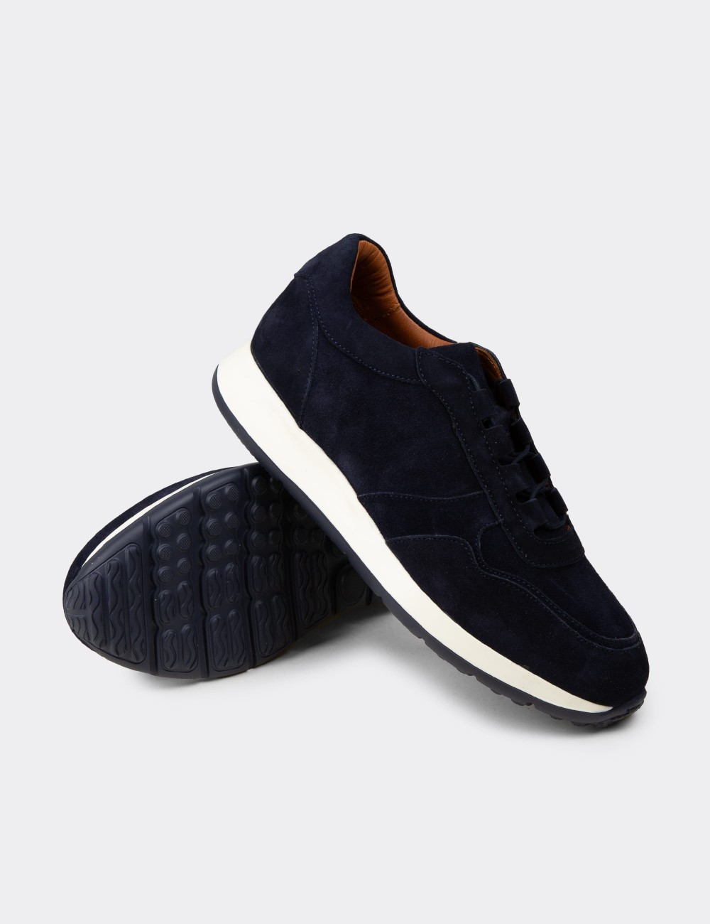 Erkek Hakiki Süet Lacivert Sneaker Ayakkabı - E8210MLCVE02