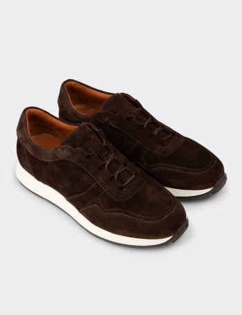 Erkek Hakiki Süet Kahverengi Sneaker Ayakkabı - E8210ZKHVE01