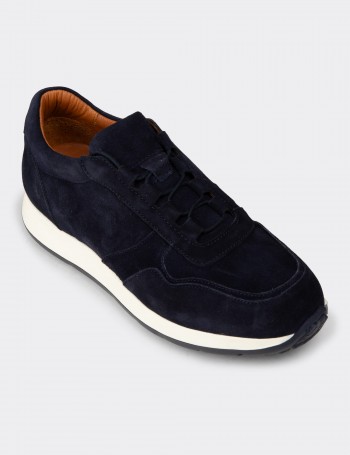 Erkek Hakiki Süet Lacivert Sneaker Ayakkabı