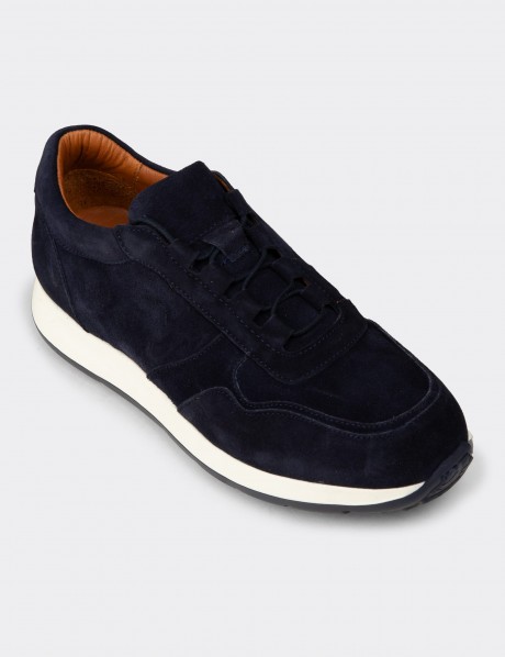 Erkek Hakiki Süet Lacivert Sneaker Ayakkabı