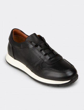 Erkek Hakiki Deri Siyah Sneaker Ayakkabı - E8210MSYHE01