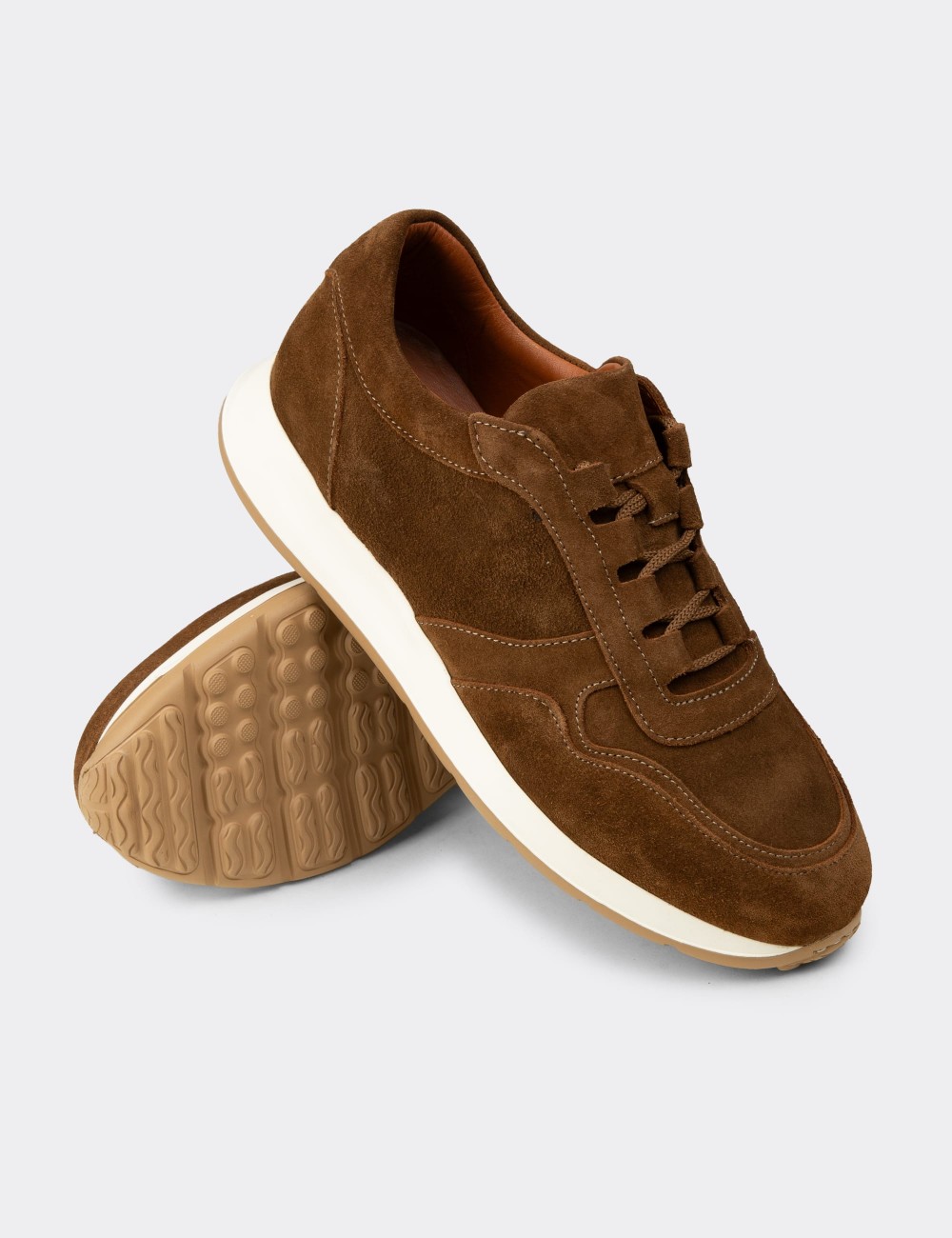 Erkek Hakiki Süet Taba Renk Sneaker Ayakkabı - E8210MTBAE01