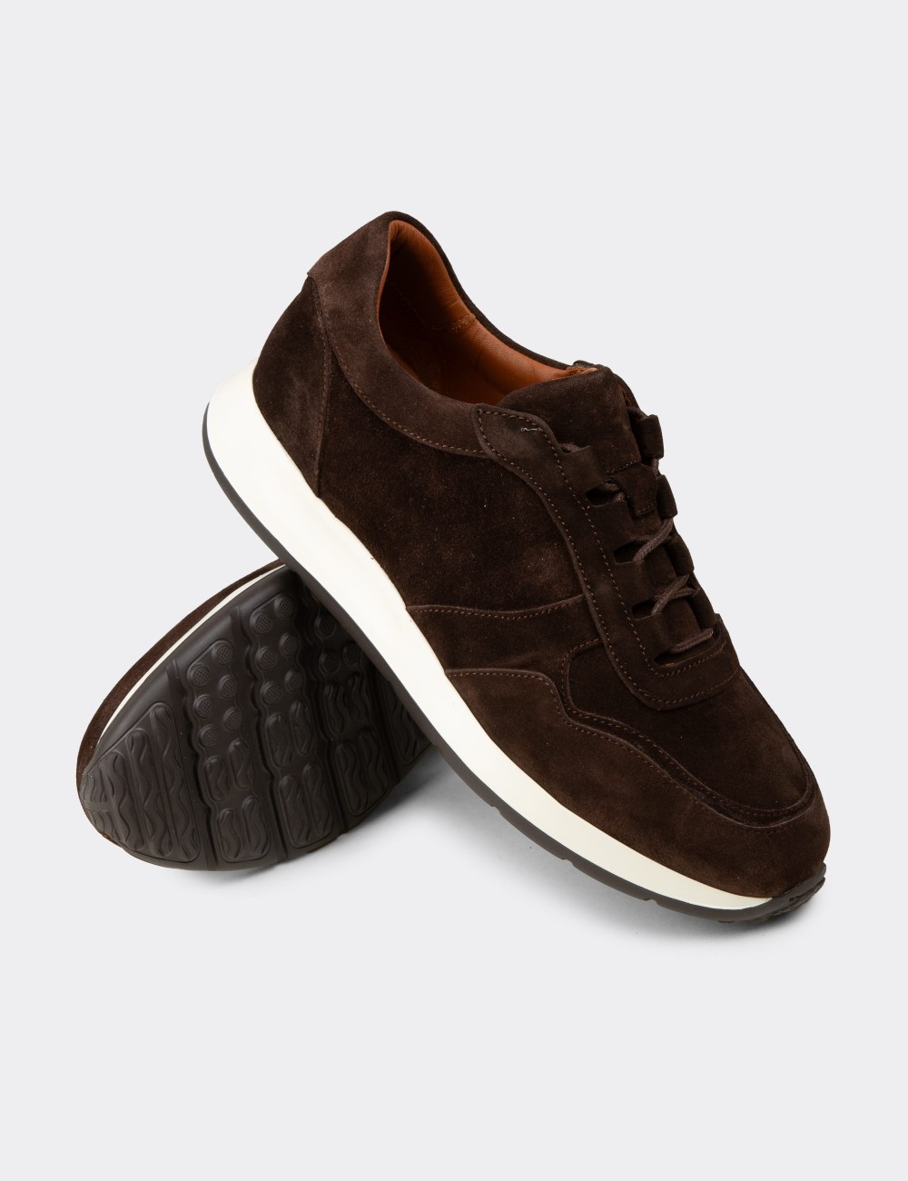 Erkek Hakiki Süet Kahverengi Sneaker Ayakkabı - E8210ZKHVE01