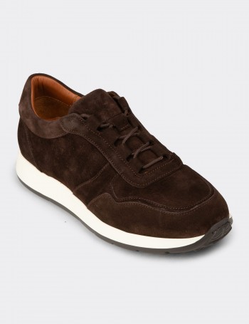 Erkek Hakiki Süet Kahverengi Sneaker Ayakkabı - E8210ZKHVE01