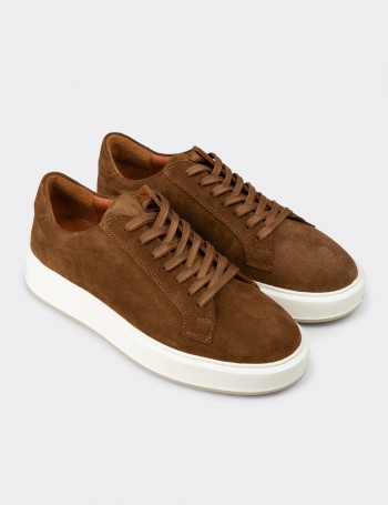 Erkek Hakiki Süet Taba Renk Sneaker Ayakkabı - E4182MTBAE01
