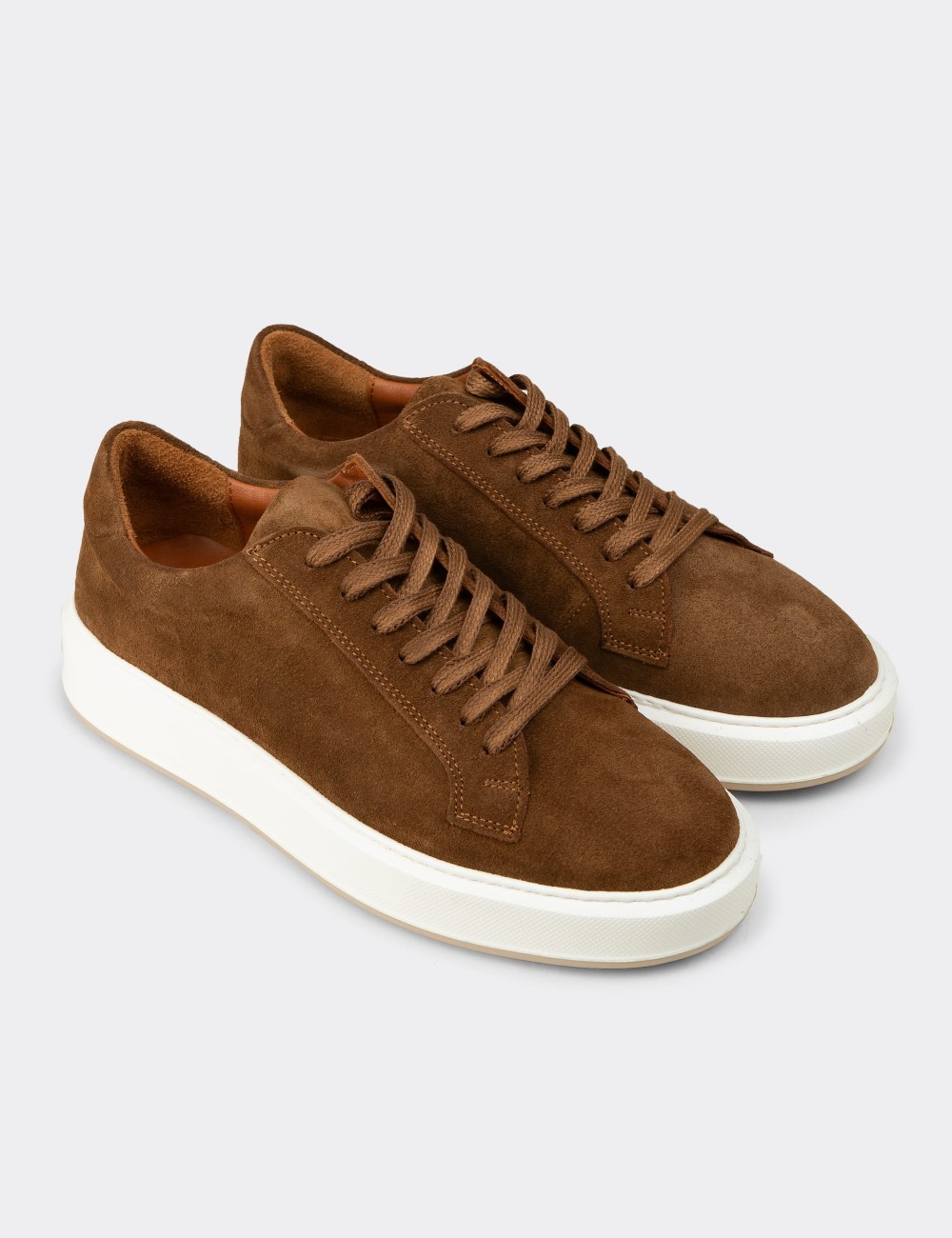 Erkek Hakiki Süet Taba Renk Sneaker Ayakkabı - E4182MTBAE01