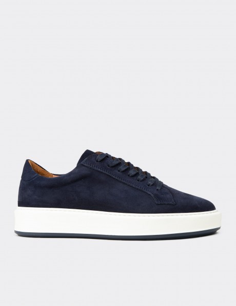 Erkek Hakiki Süet Lacivert Sneaker Ayakkabı
