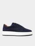 Erkek Hakiki Süet Lacivert Sneaker Ayakkabı