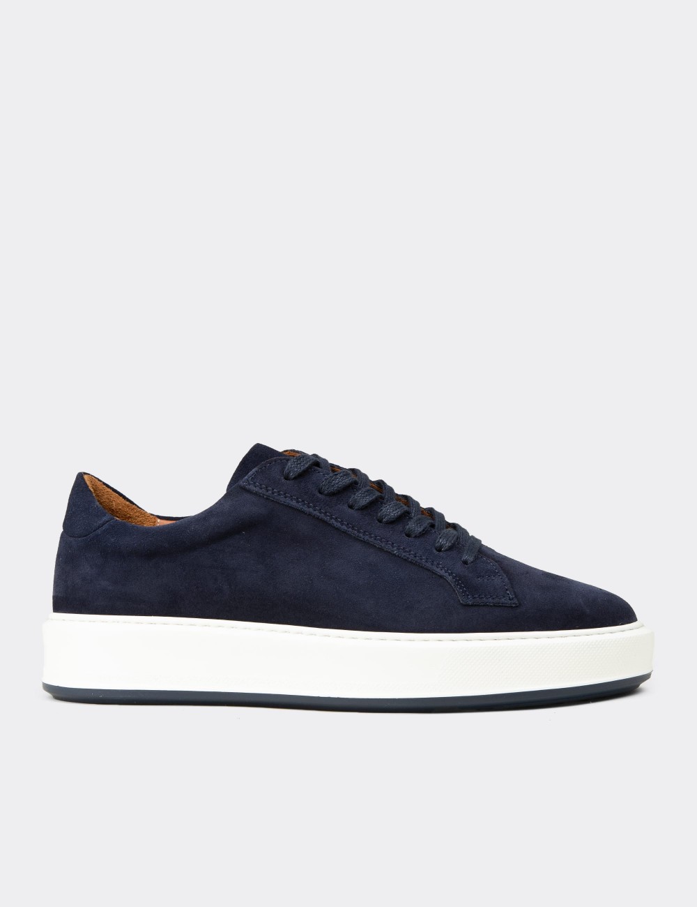 Erkek Hakiki Süet Lacivert Sneaker Ayakkabı - E4182MLCVE01