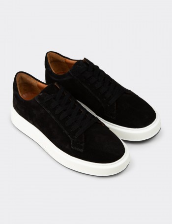 Erkek Hakiki Süet Siyah Sneaker Ayakkabı - E4182MSYHE01
