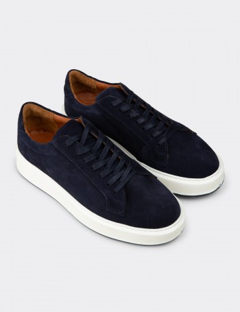 Erkek Hakiki Süet Lacivert Sneaker Ayakkabı - E4182MLCVE01