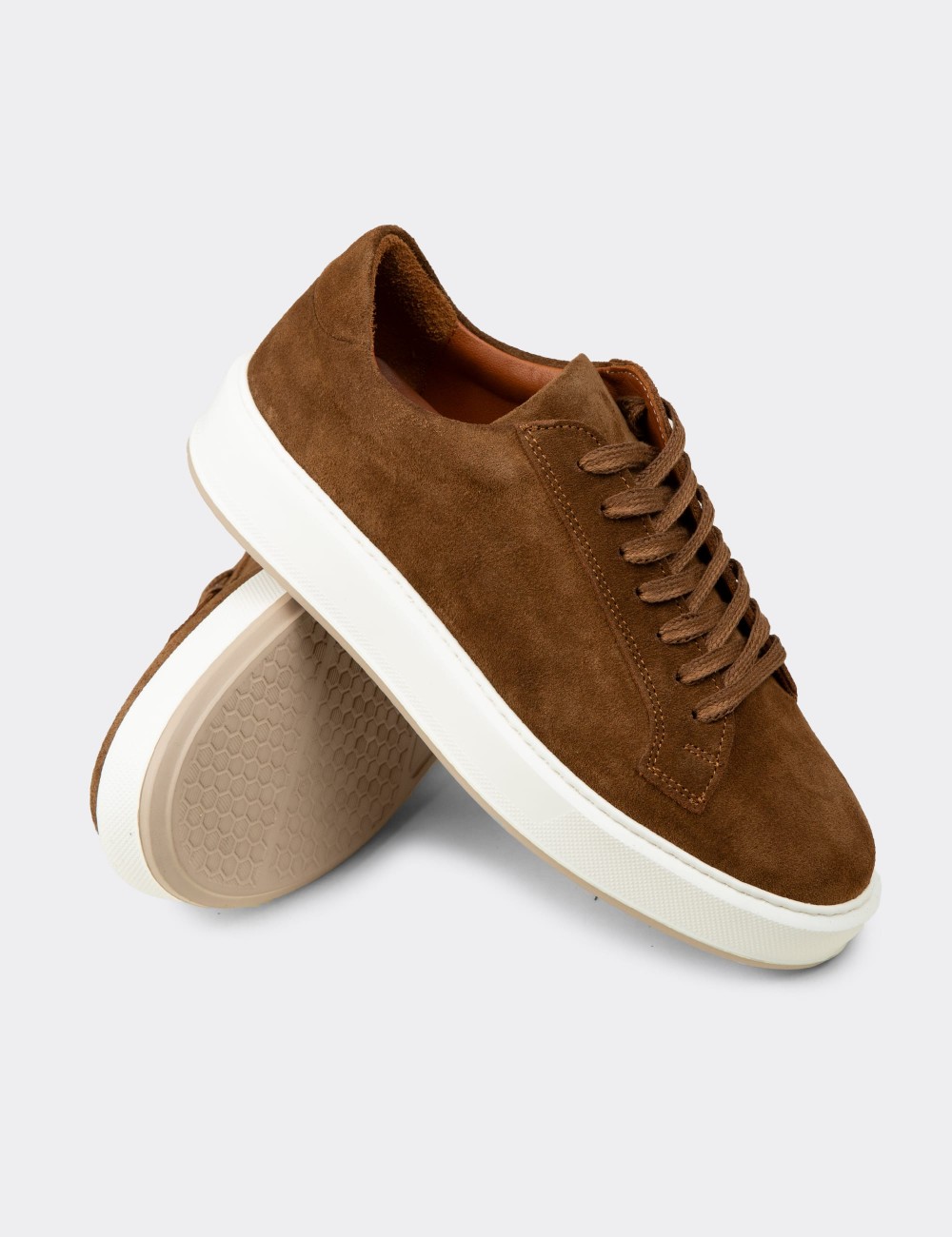 Erkek Hakiki Süet Taba Renk Sneaker Ayakkabı - E4182MTBAE01