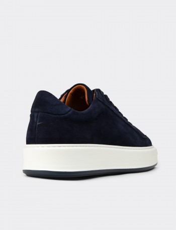 Erkek Hakiki Süet Lacivert Sneaker Ayakkabı - E4182MLCVE01