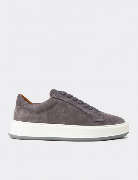 Erkek Hakiki Süet Gri Sneaker Ayakkabı