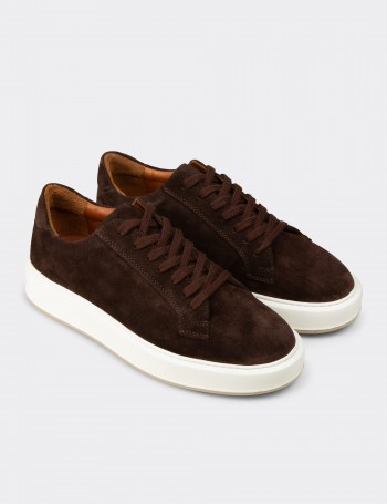 Erkek Hakiki Süet Kahverengi Sneaker Ayakkabı - E4182MKHVE01