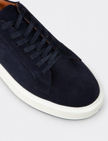 Erkek Hakiki Süet Lacivert Sneaker Ayakkabı - E4182MLCVE01