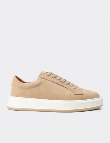 Erkek Hakiki Süet Bej Sneaker Ayakkabı - E4182MBEJE01