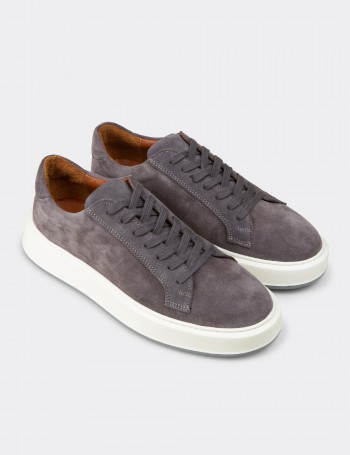 Erkek Hakiki Süet Gri Sneaker Ayakkabı - E4182MGRIE01