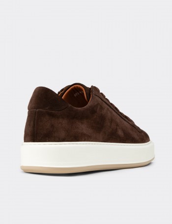 Erkek Hakiki Süet Kahverengi Sneaker Ayakkabı - E4182MKHVE01