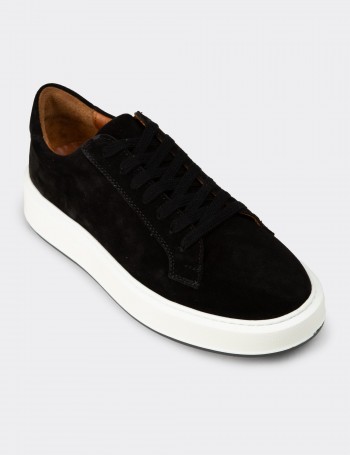 Erkek Hakiki Süet Siyah Sneaker Ayakkabı