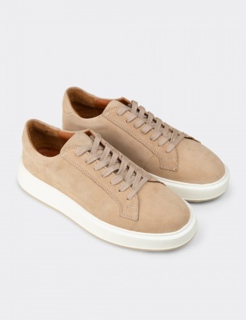 Erkek Hakiki Süet Bej Sneaker Ayakkabı - E4182MBEJE01