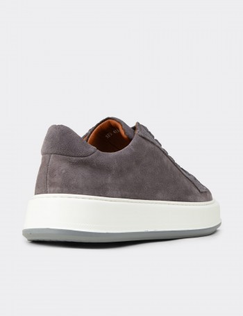 Erkek Hakiki Süet Gri Sneaker Ayakkabı - E4182MGRIE01